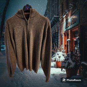 Men's Oscar De La Renta XL Sweater Brown Full Zip Closure Sherpa Inside Collar